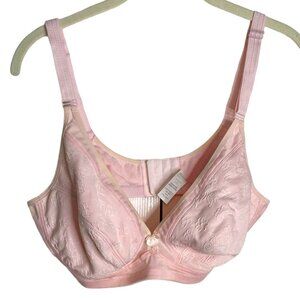Womens Pink Wireless Embroidered Bra with Adjustable Straps Size 42D Feminine